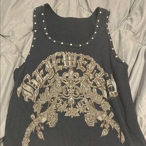 Embellished Black Tank Top